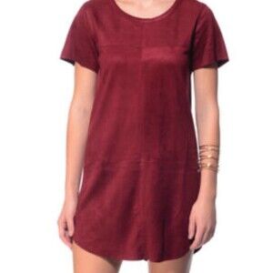 Olivaceous Burgundy Red Microfiber Mini Dress Womens Medium Faux Suede Short Slv